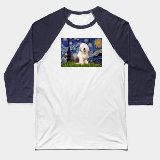 Starry Night Adapted to Feature an Old English Sheepdog Baseball T-Shirt